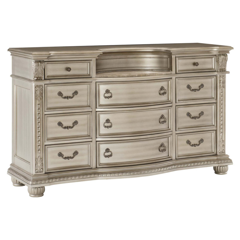 Commode luxueuse de style européen avec 11 tiroirs et insert en marbre véritable pour les chambres traditionnelles