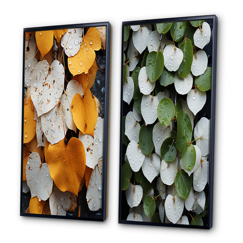 «White Yellow Forest Leafs In Aspen Colorado», 2 pièces, Cadre noir, H 40 po x l 40 po