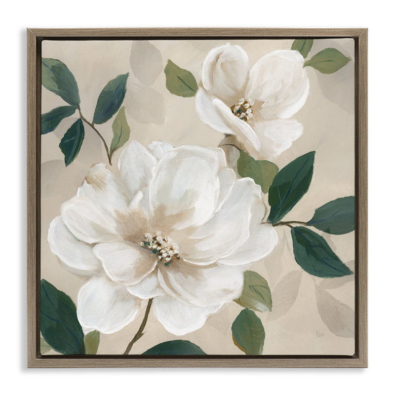 Cadre flottant Serene White Magnolia Study, design par Nan, H 25 po x l 25 po, Montalcino orme flottant encadré