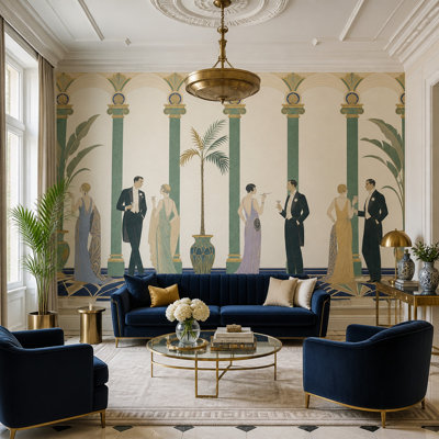 Papier peint Art déco, fresque murale des années 1920, style garçonne