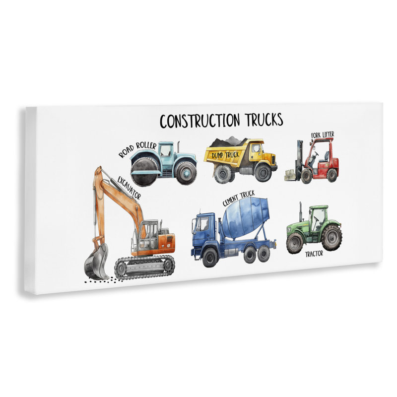 Camions de construction industrielle, conception par Christine Simpson Art, H 10 po x l 24 po