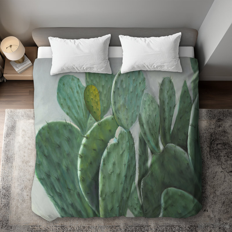 Paddle Cactus King Duvet Cover - Hyperrealist Botanical Decor, King Duvet Cover
