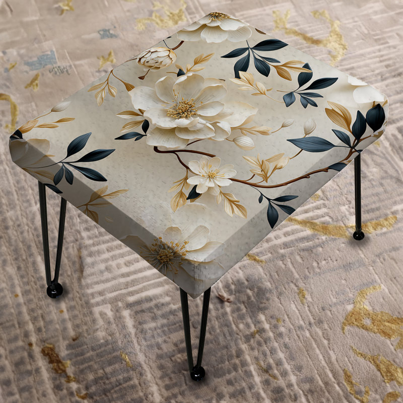 White Elegance Minimalist Floral - Floral Rectangle Ottoman