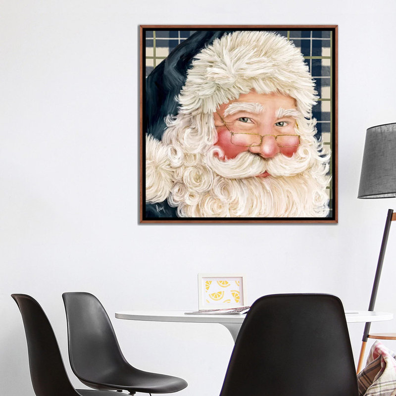 «Navy Plaid Santa», reproduction d'art sur toile encadrée, H 37 po x l 37 po, Cadre flottant sans passe-partout, Brun