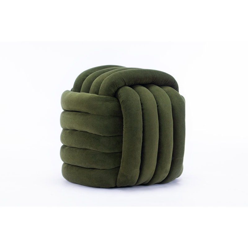 Chenille Fabric Knot Design Ottoman Stool for Living Room or Bedroom, Green