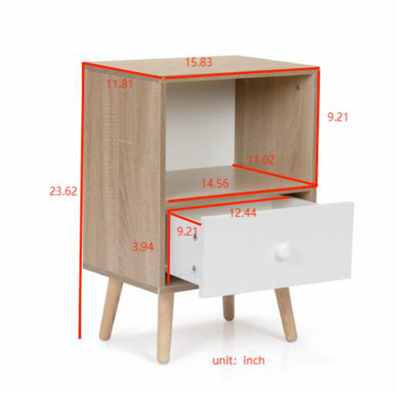 Natural and White Particleboard Pinewood Mid-Century Nightstand Set of 2