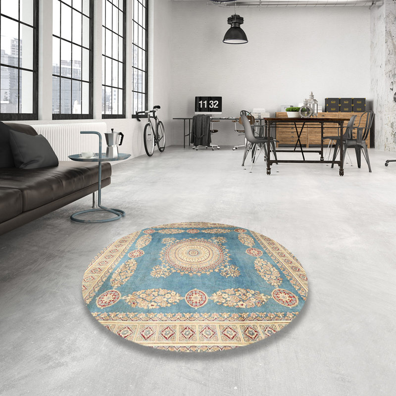 Tapis oriental bleu / beige, Rond 6 pi