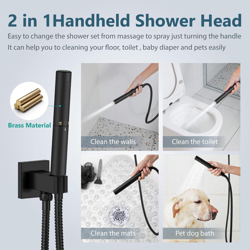 Matte Black 12 Inch Rain Shower System – 304 Stainless Steel 2-in-1 Shower Faucet Set with Rough-In Valve