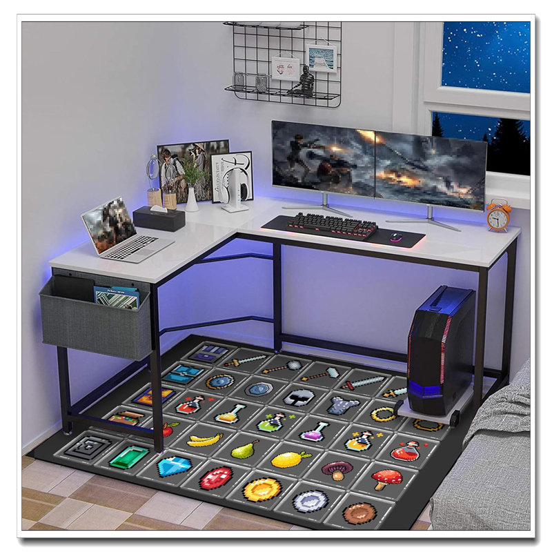 Game Rug Teen Boys Pixel Games Carpet 60"X40" Grey Non-Slip Weapon Medical Decor Mat For Bedroom/Playroom
