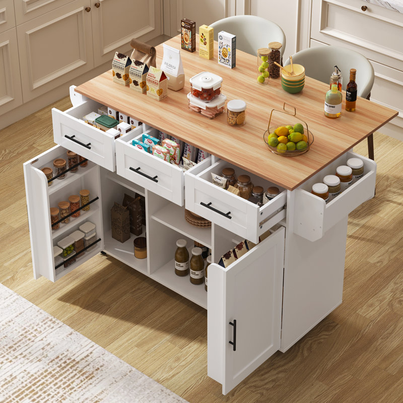 Wood Kitchen Island, White