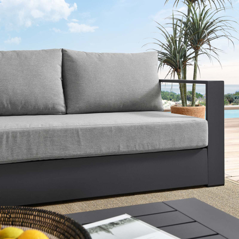 Gray Powder-Coated Aluminum Outdoor Sofa with Cushions