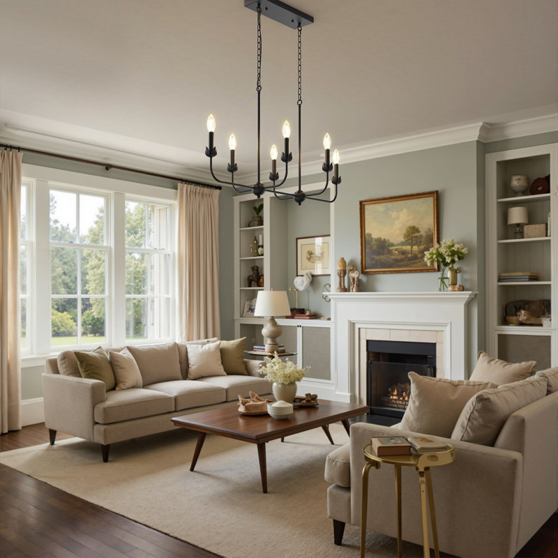 Candle Style 6 - Light Linear Kitchen Island Pendant Dining Room Chandelier