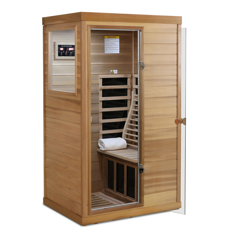 Red Cedar Mini One Person Far Infrared Glass Door On The Left Of The Indoor Sauna Room, Left Hand