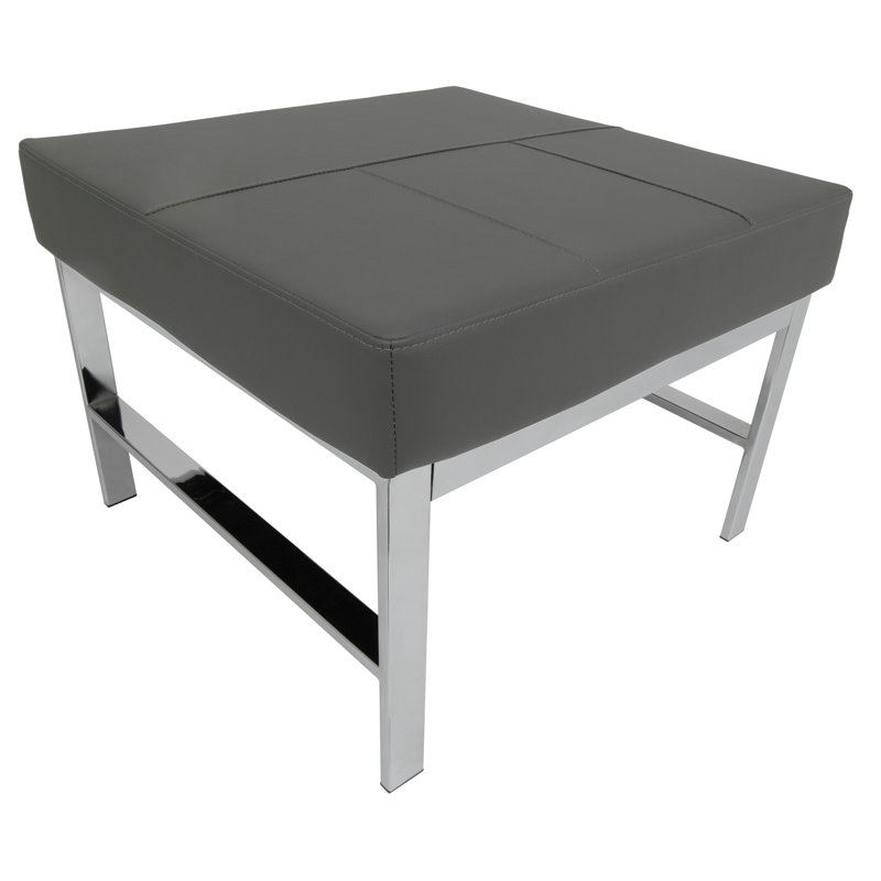 Atlas Modern Chrome and Leather Ottoman, Gray