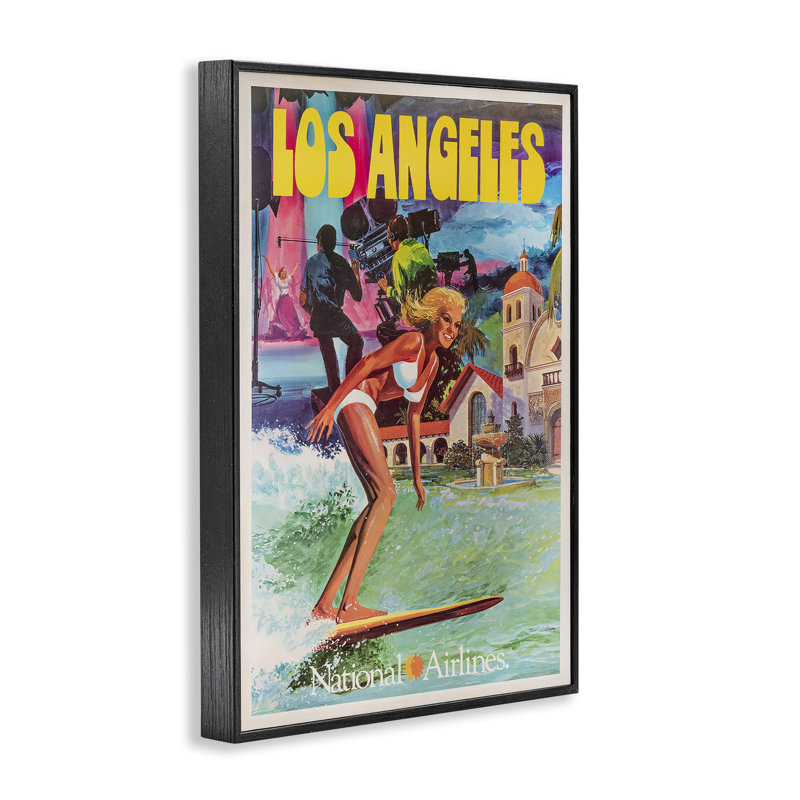 Estampe numérique de voyage rétro Los Angeles, design par Vintage Posters, H 18 po x l 12 po, Giclée encadrée noir minuit