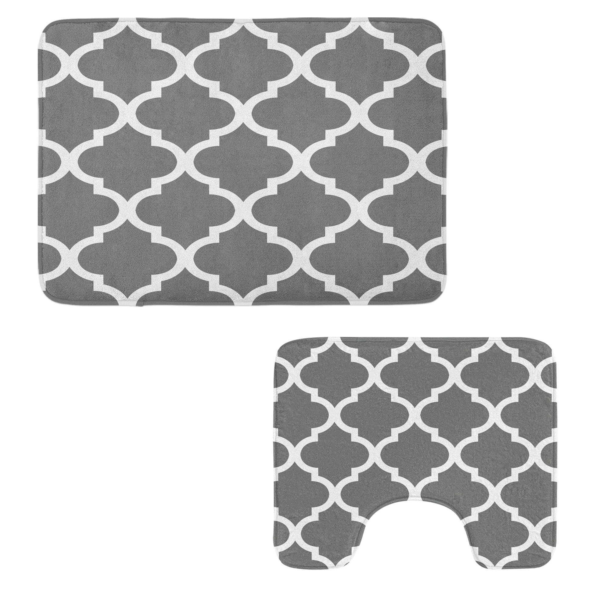 East Urban Home Grey and White Bathroom Rug Set 2 Pieces Rectangle