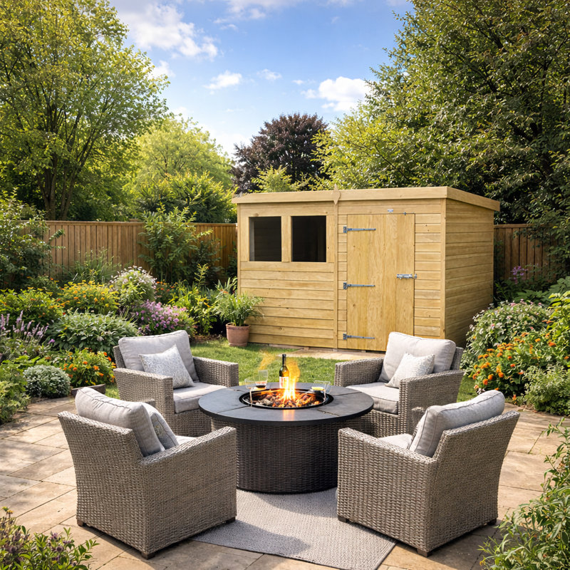 Pent Shed - Double Door with Windows, 201.3cm H x 245.7cm W x 129.5cm D