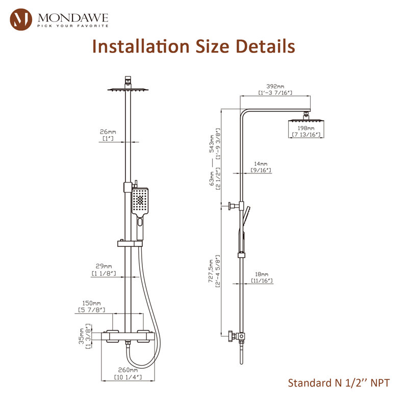 Complete Shower System with Rough in-Valve, Matte Black