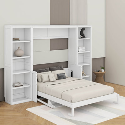 Lit escamotable double avec bureau et bibliothèque