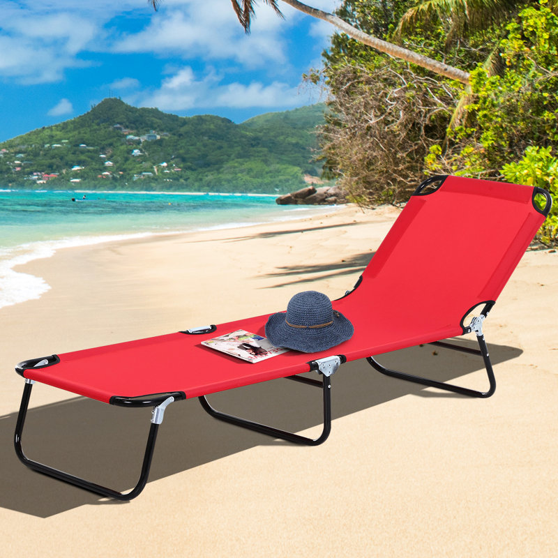 Chaise longue inclinable pour l'extérieur - rouge, inclinable à 5 niveaux, structure en acier pliable pour le bronzage à la plage et dans la cour