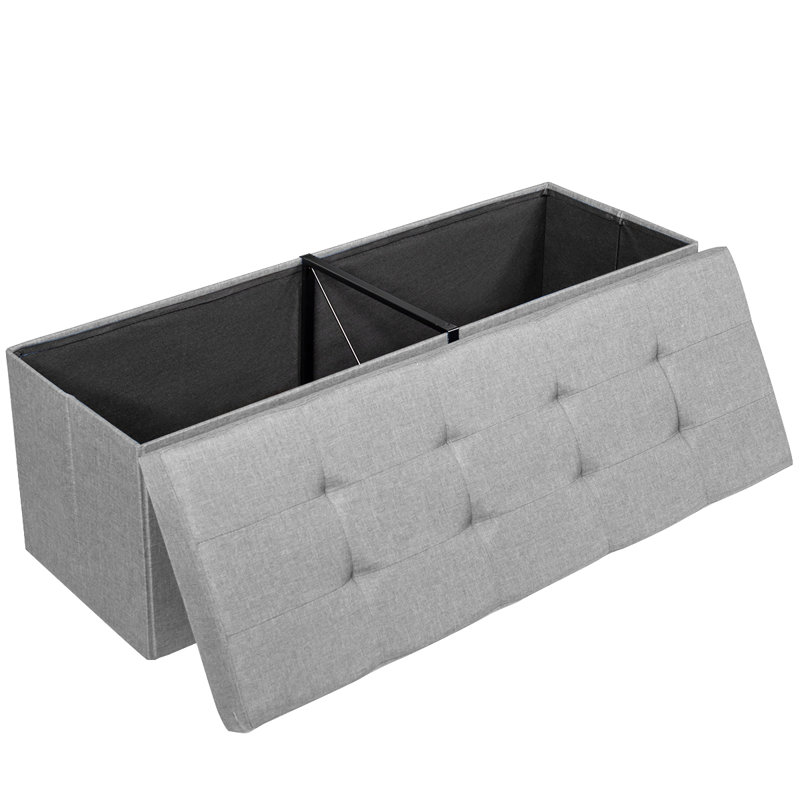 110x38x38cm Linen Upholstered Storage Bench, Silvery