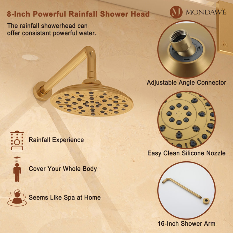 Brushed Gold Adjustable Rain Shower System with Handheld