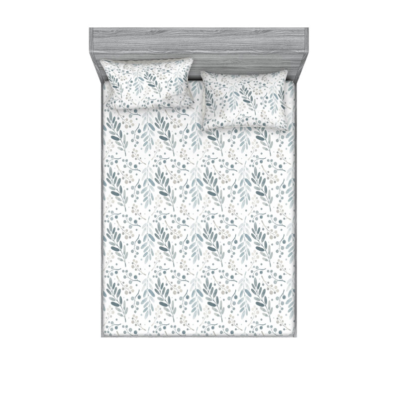 Drap-housse et taies décoratives 3 pièces Ambesonne, Blanc / motif floral bleu cadet pâle