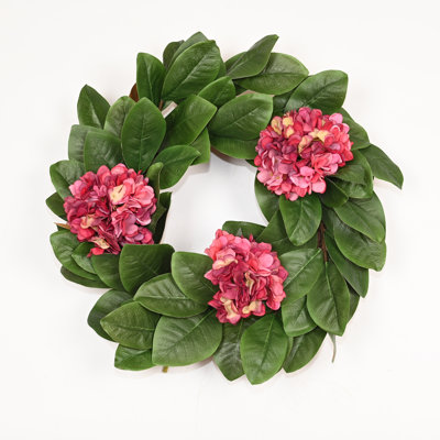22" Artificial Spring Summer Greenery Magnolia Leaf Hydrangea Floral Wreath Wedding Party Holiday Decor