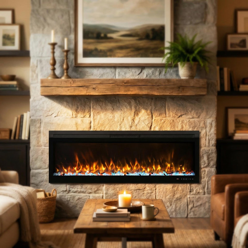 Linear Recessed-In Electric Fireplace With Remote Control, Adjustable Heat & Timer, 17.72" H x 60" W x 6.3" D