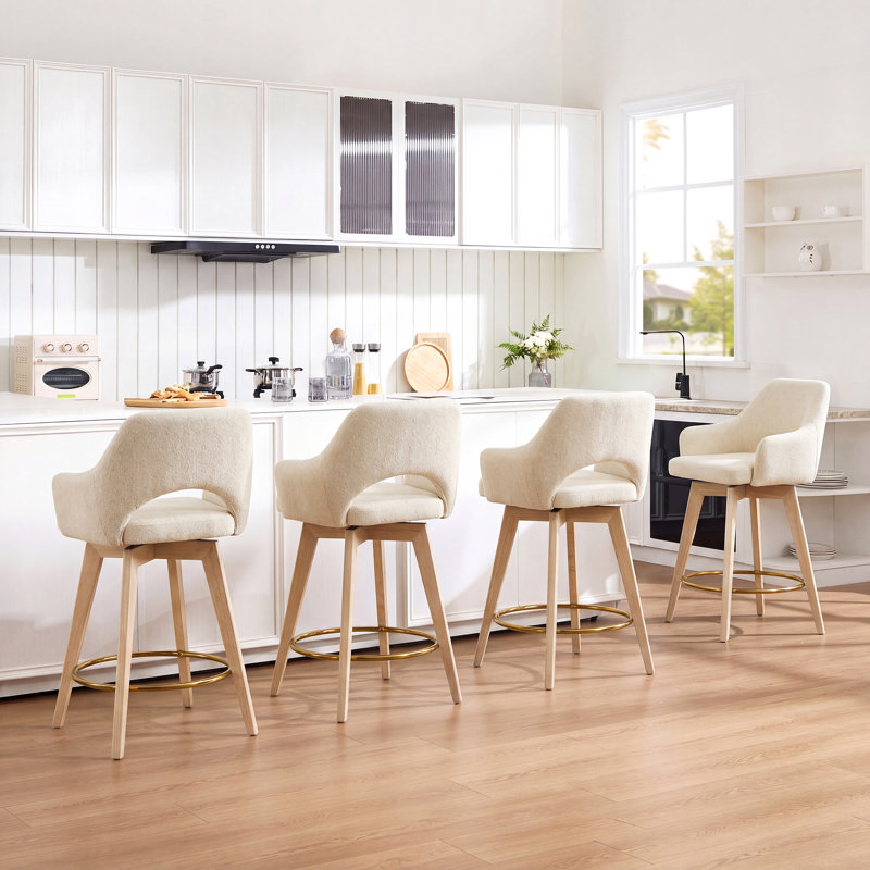 Tabouret de comptoir pivotant en H 26,8 "avec dossier en bois massif Ashwell, Beige
