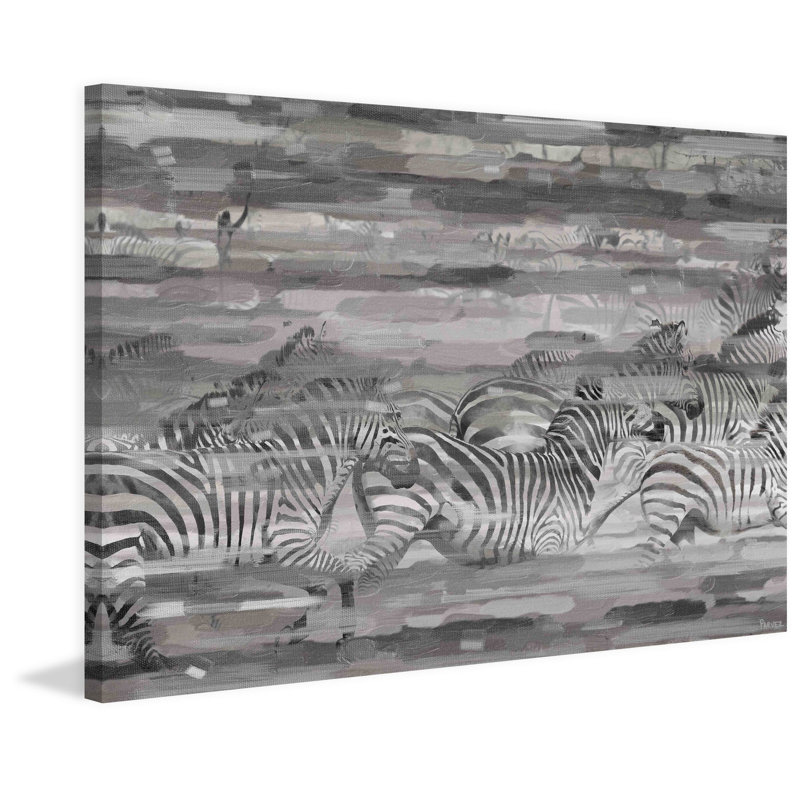 «Zebras Run Outline» par Parvez Taj, impression sur toile tendue, H 20 po x l 30 po x P 1,5 po