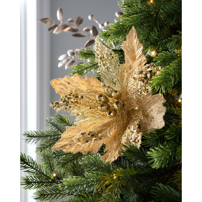 Fabric Poinsettia Arrangement, 40cm H x 32cm W x 32cm D, Gold