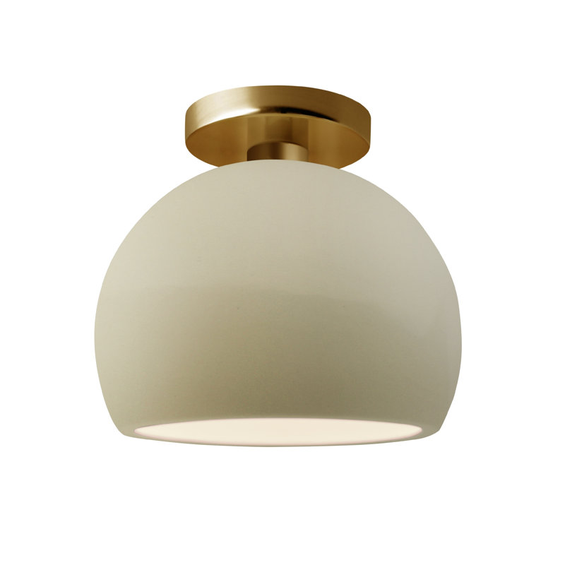 Radiance Ceramic Semi Flush Mount, 7" H x 7" W x 7" D, Gloss Vanilla, Brushed Brass