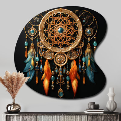 Gold Dream Catcher Intricate Visions - Dream Catcher Drop Shape Asymmetric Metal Wall Art