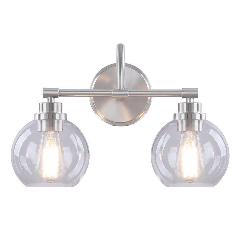 16.5" Brushed Nickel 2-Light Vanity Light with Clear Glass Shades