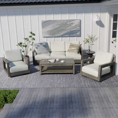 Marjani 4-Piece Patio Conversation Set with Swivel Chairs, Hand-Painted Frame, and Cushions