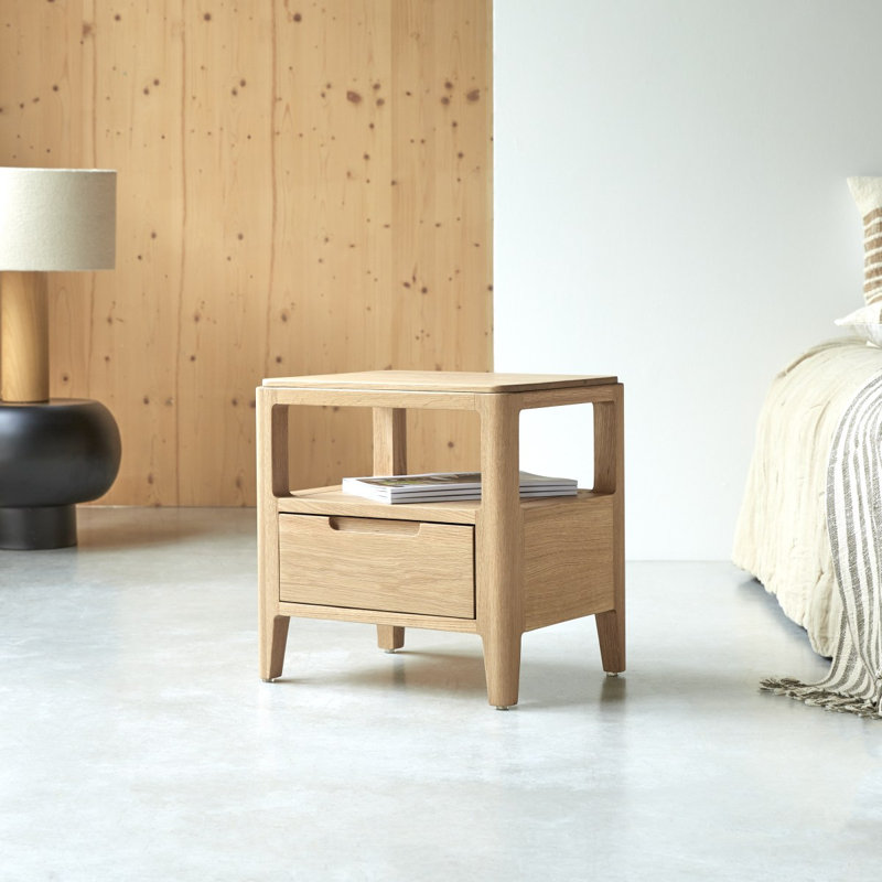 Arto 45cm W Solid Wood Bedside Table, Oak