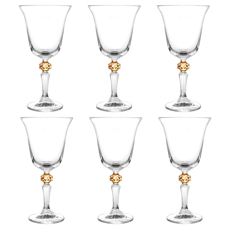 Ensemble de 6 verres à eau avec diamant ambré sur tige, Ambre