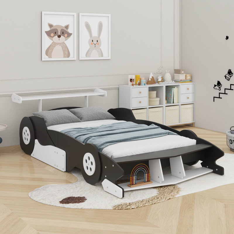 Lit plateforme avec roulettes et rangement Race, Lit double, Noir