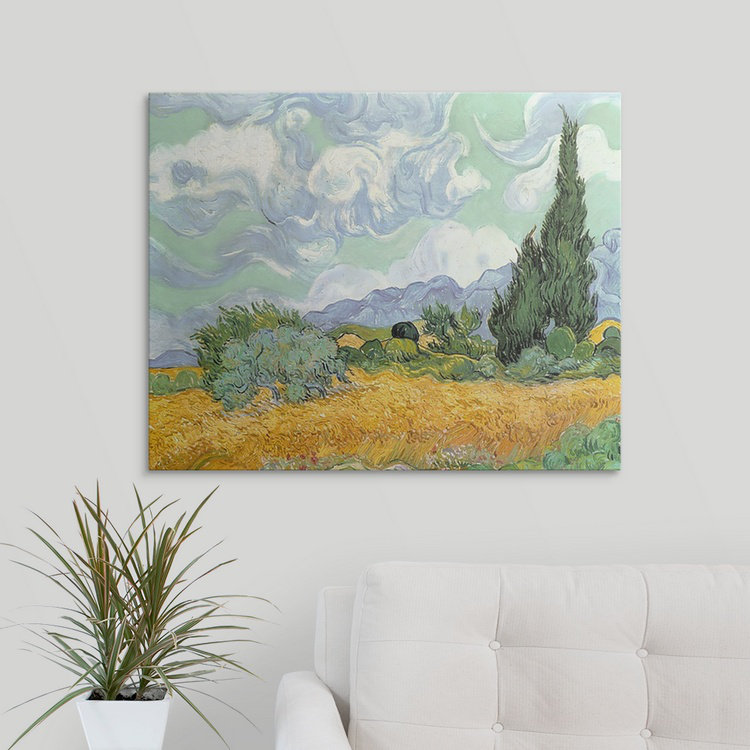 «Champ de blé avec cyprès, 1889» par Vincent Van Gogh, reproduction d'art, H 29 po x l 36 po x P 1,5 po, Toile
