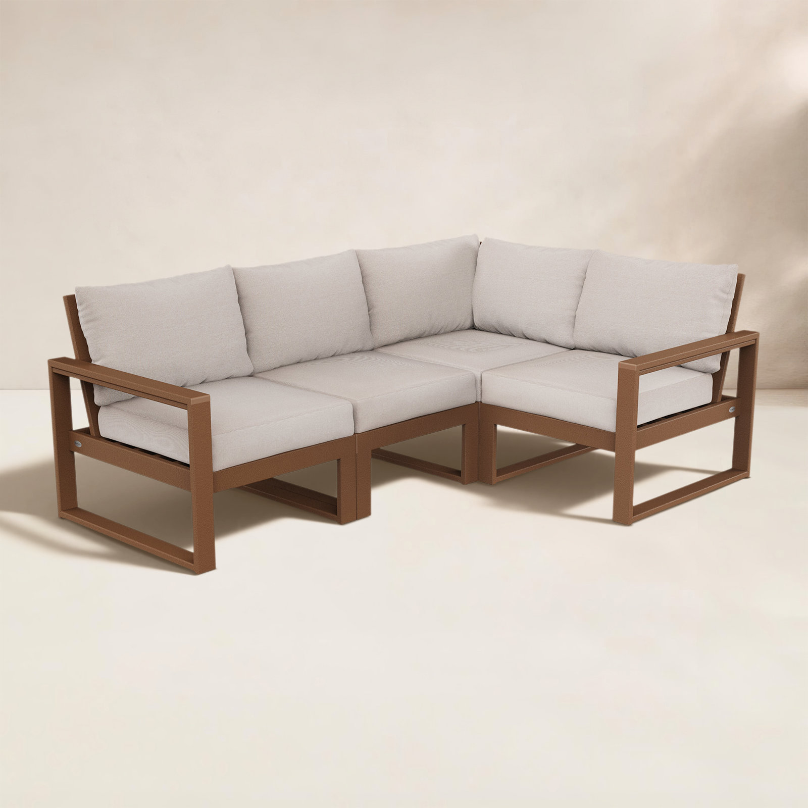POLYWOOD® Edge 85" Patio Sectional, Dune Burlap , Teak
