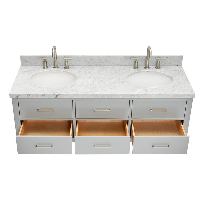 Ensemble de meuble-lavabo double mural 61 po Macmullin Alberson, Gris, Nickel brossé