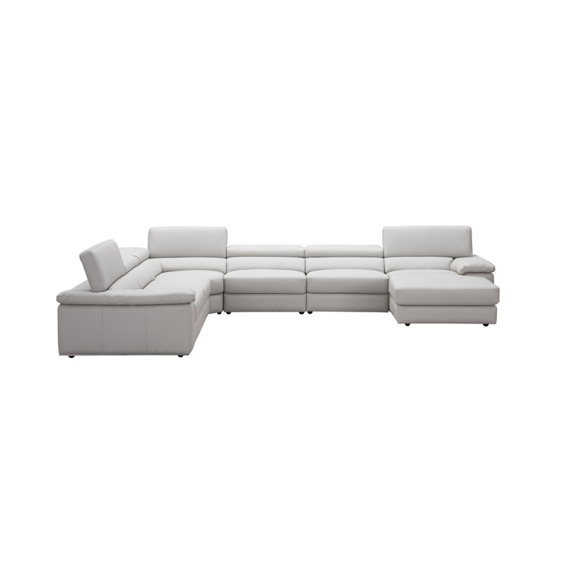 Upholstered L-Shaped Sectional, Silver/Gray Genuine Leather, Right Hand Facing