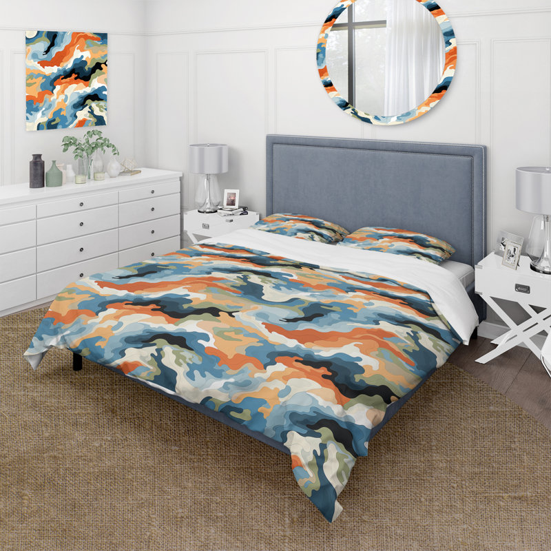 Ensemble de housse de couette bleu et orange Nomadic, Housse de couette pour très grand lit et 2 très