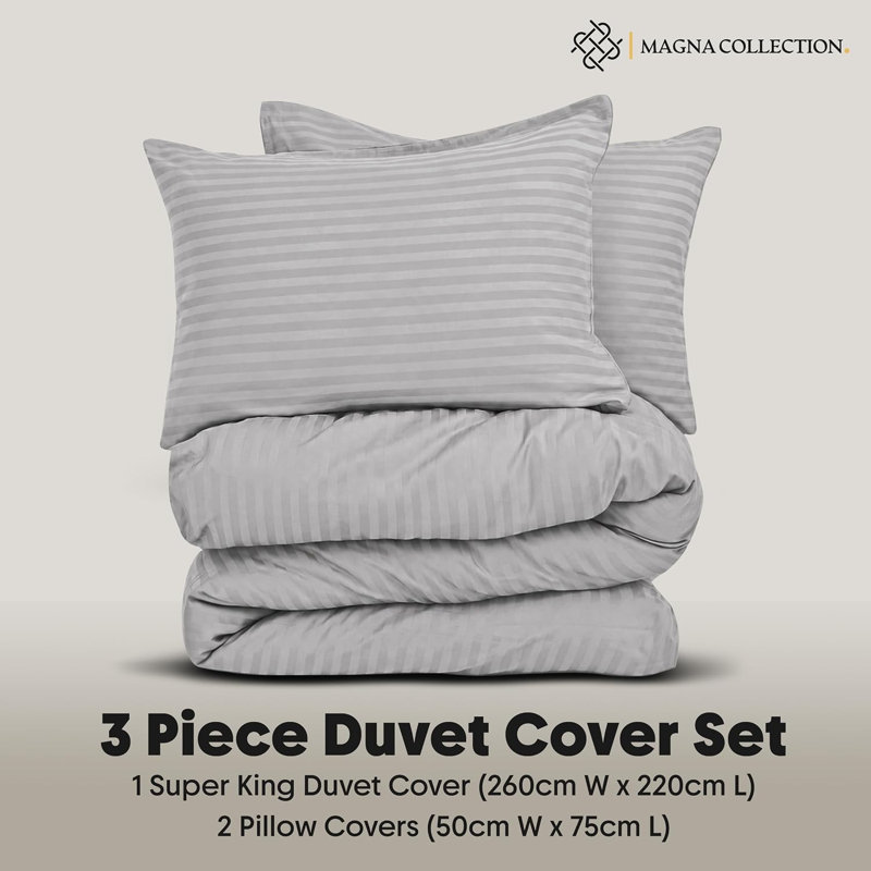 Microfibre Striped Duvet Cover Set, Super King, Grey