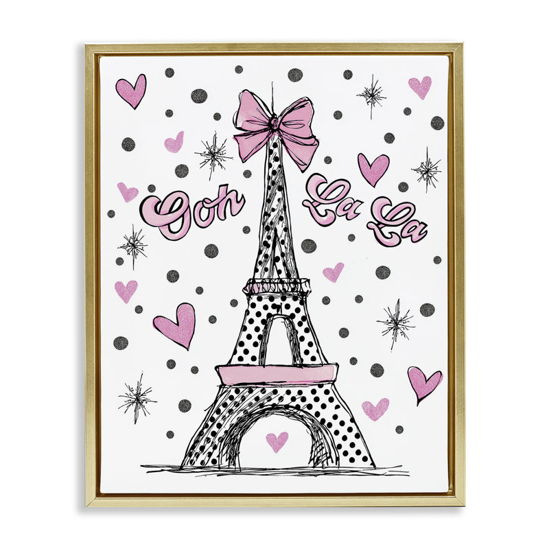 Cadre flottant Eiffel à pois Ooh La La, design par Jess Stempel, H 31 po x l 25 po, Cadre flottant métallique doré