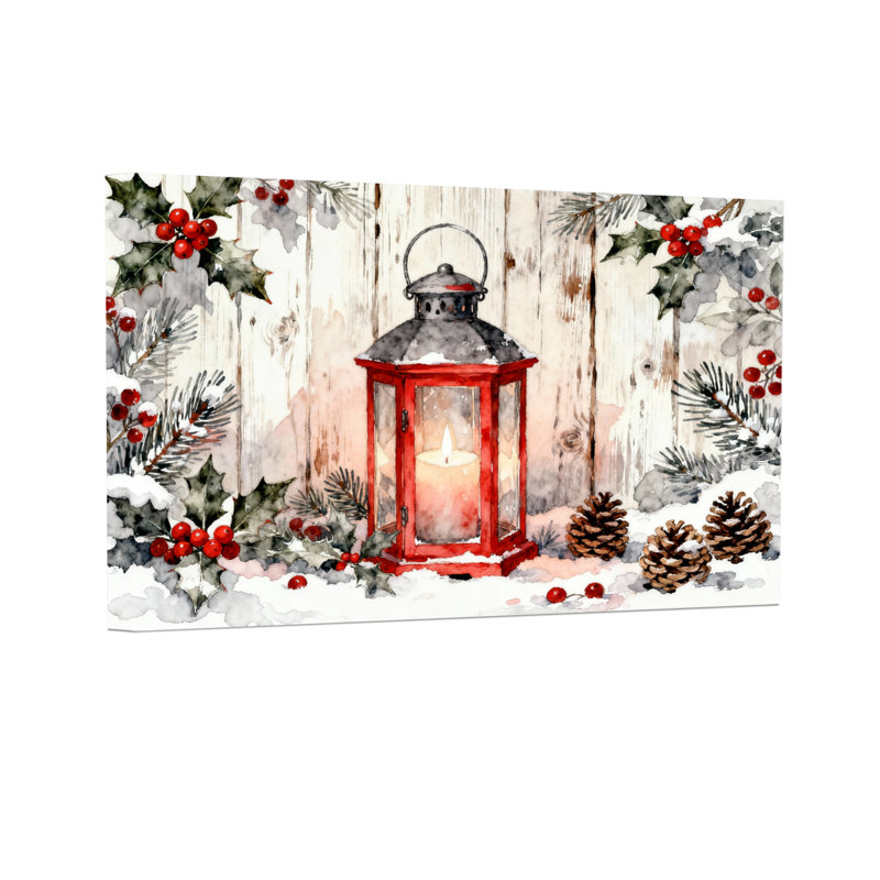 Lanterne de Noël de Noël, neige, pommes de pin, baies de houx, H 20 po x l 30 po