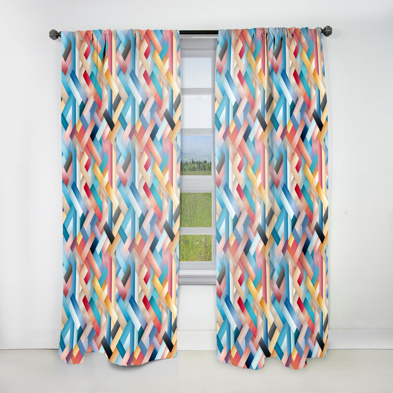 Rideau obscurcissant géométrique abstrait à motif géométrique coloré II - 1 panneau, L 52 po x L 108 po