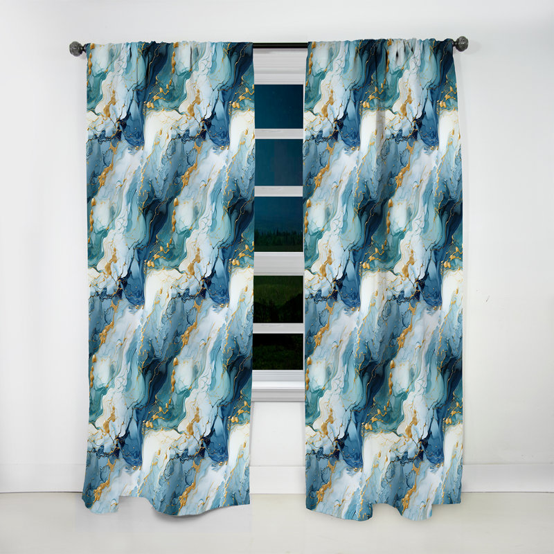 Rideau obscurcissant bleu et blanc Oceanic Allure Marble I - 1 panneau, L 52 po x L 108 po