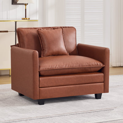 Faux Leather Upholstered Modular Sectional Sofa Couch with Cloud Deep Seat
